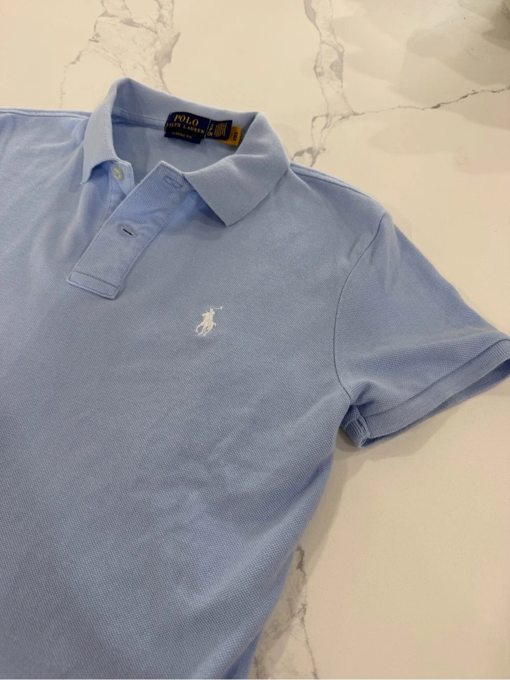 Ralph Lauren Polo Iconic Classic Fit Blue Polo Shirt with White Pony - Picture 1 of 4